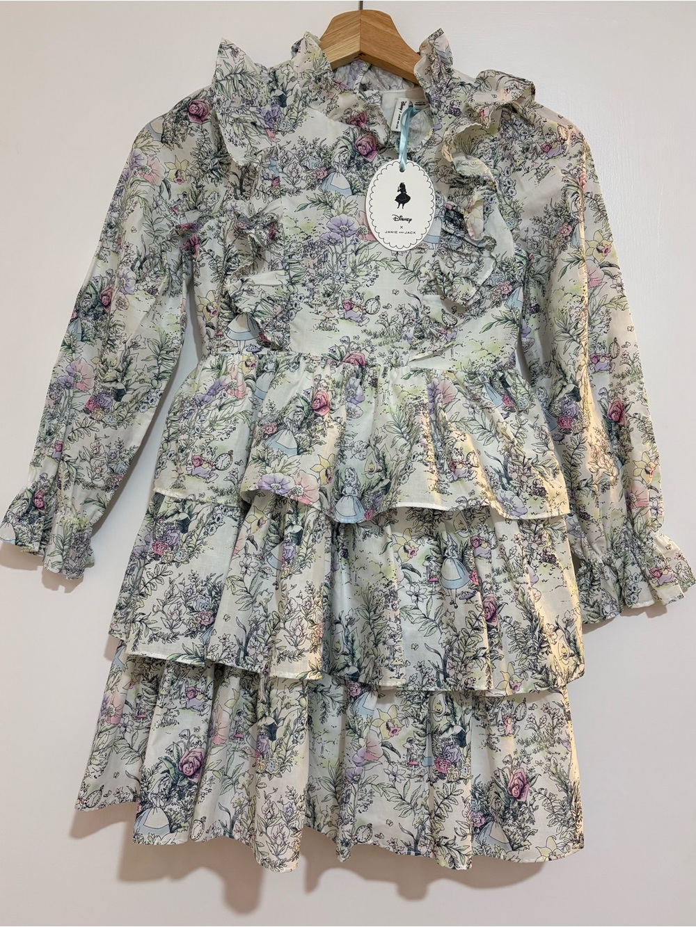 NWT Janie and Jack x Disney Alice In Wonderland Long Sleeve Ruffle Tiered Dress
